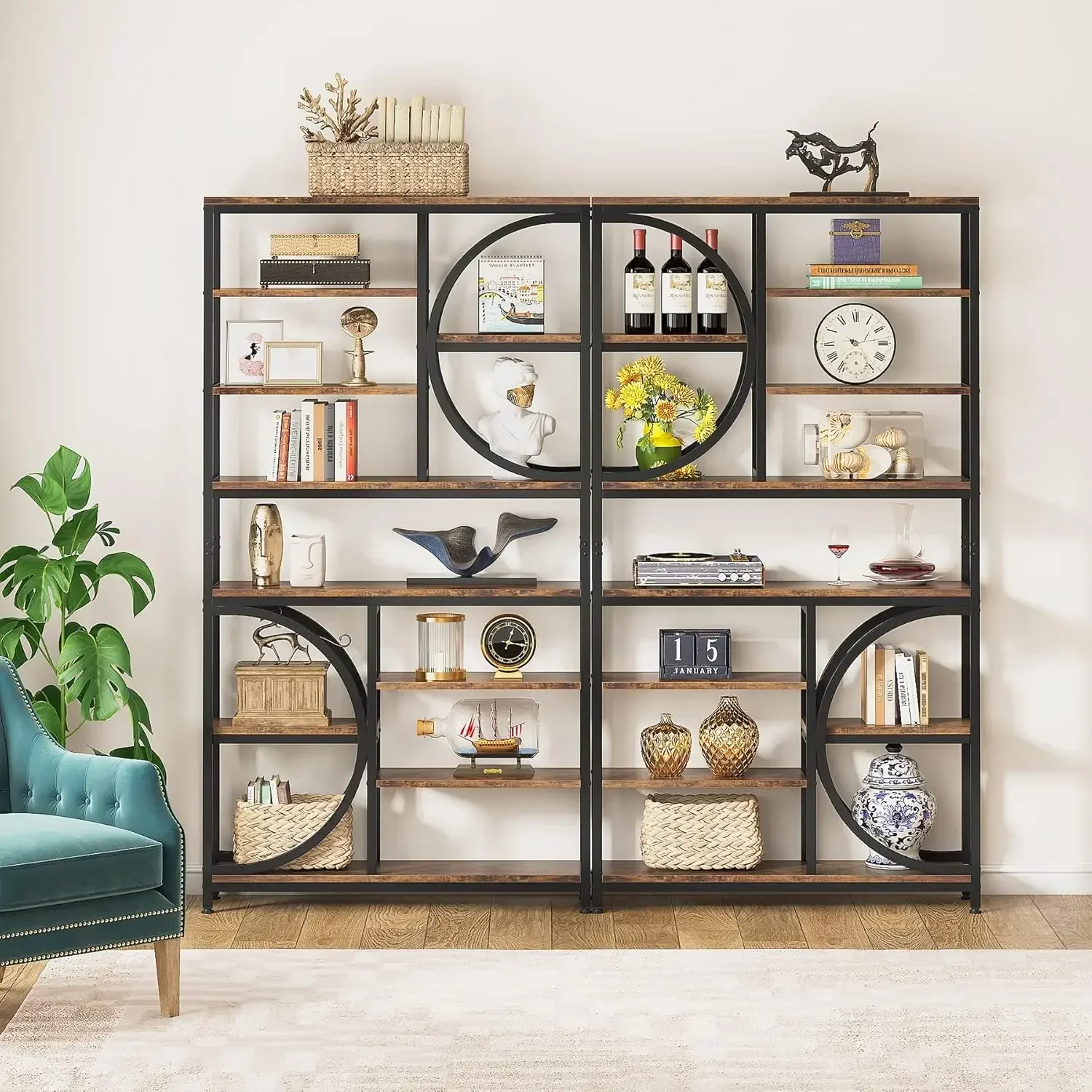 Bookshelf, Industrial 8-Tier Etagere Bookcases, 77-Inch Tall Book Shelf Open Display Shelves