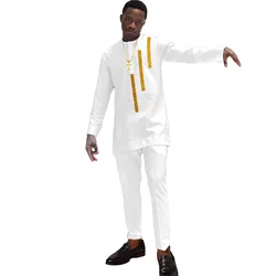 SEA&ALP Mens African 2 Piece Set Metallic Traditional Suit Wedding Dinner Party Fashion Casual Office