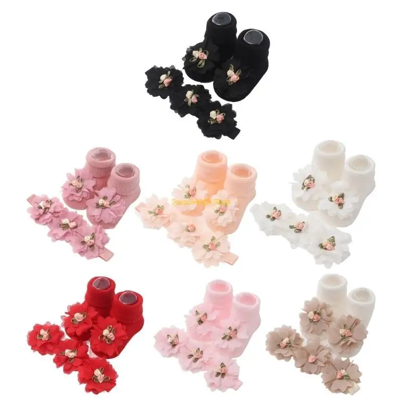 

WXTD Delicate Baby Lace Flower Socks Hair Headband set Baby Knitted Socks Headwear