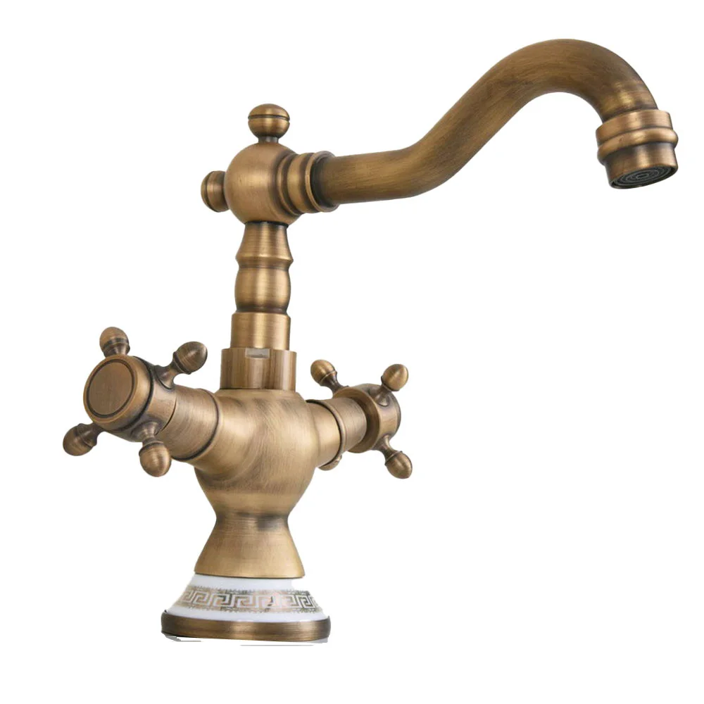 

Antique Brass Ceramic Base Bathroom Swivel Spout Kitchen Sink Faucet Mixer Tap mnf604