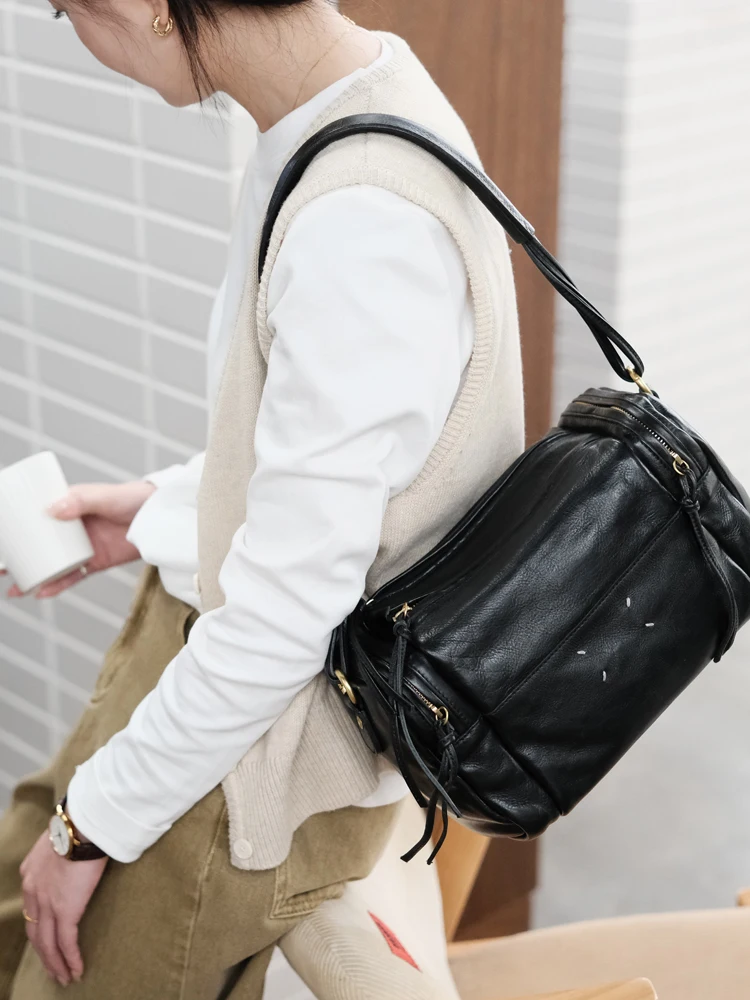 

PNDME fashion luxury soft vegetable tanned cowhide ladies shoulder bag designer handmade genuine leather women's crossbody bag