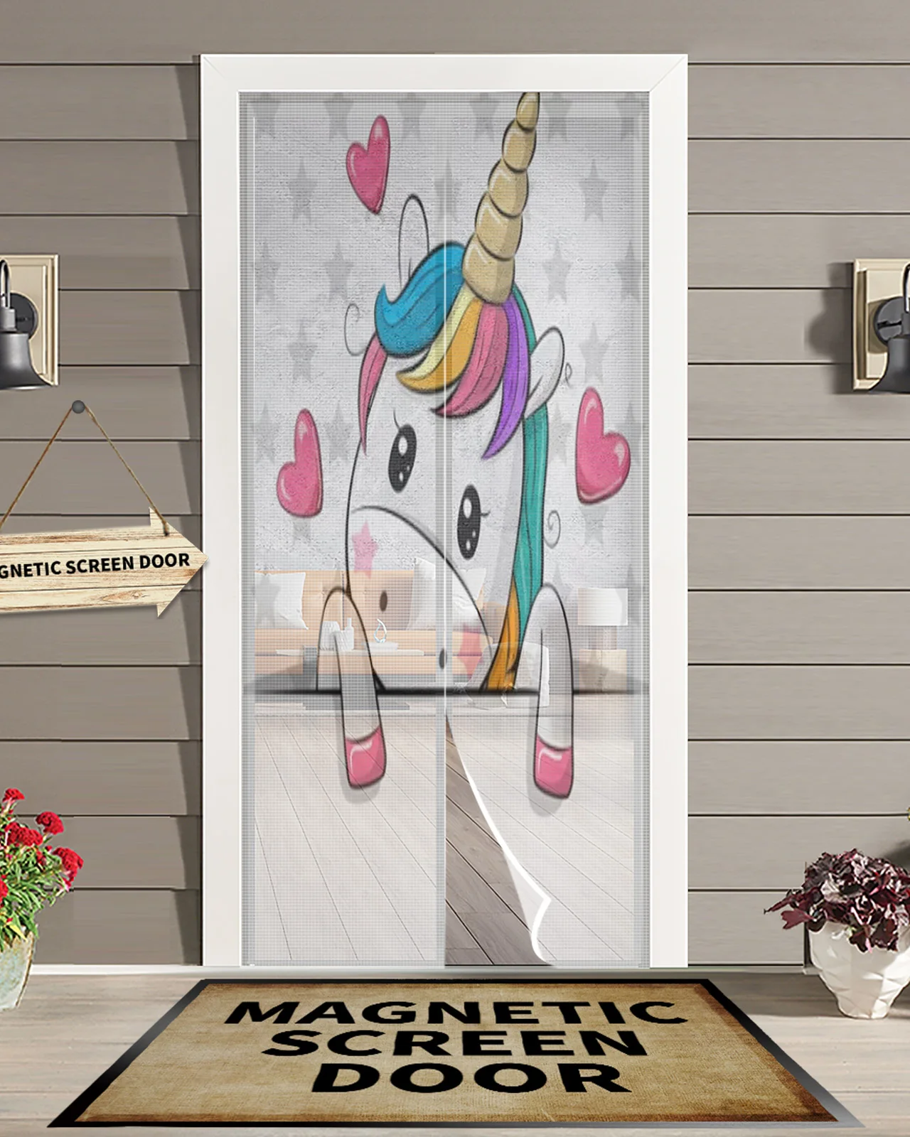 Cartoon Unicorn Summer Magnetic Mosquito Net Anti Insect Fly Bug Magnetic Screen Door Curtains