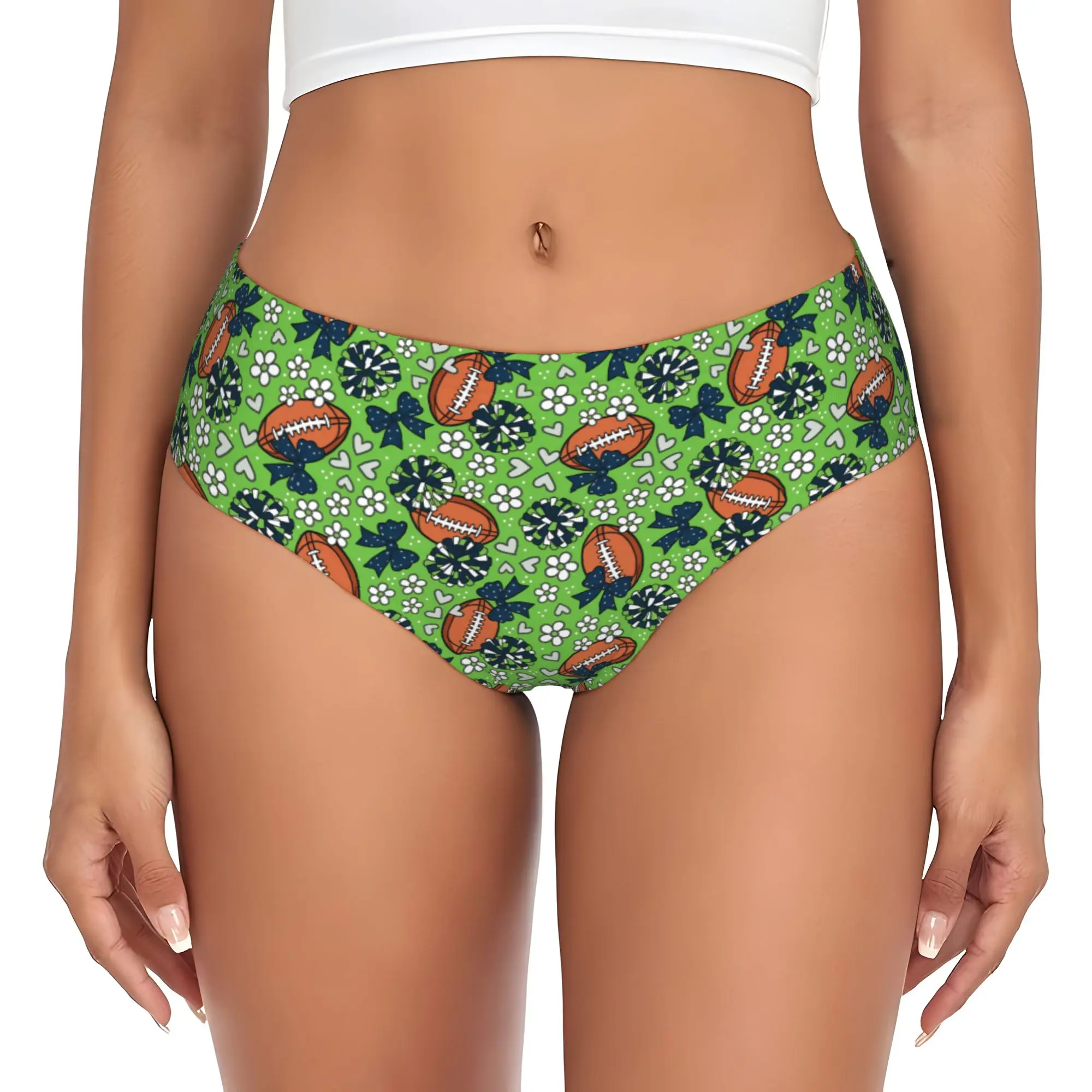 Braguitas de Fútbol Americano para Mujer, Ropa Interior Femenina Cómoda, Color Verde Lima y Azul