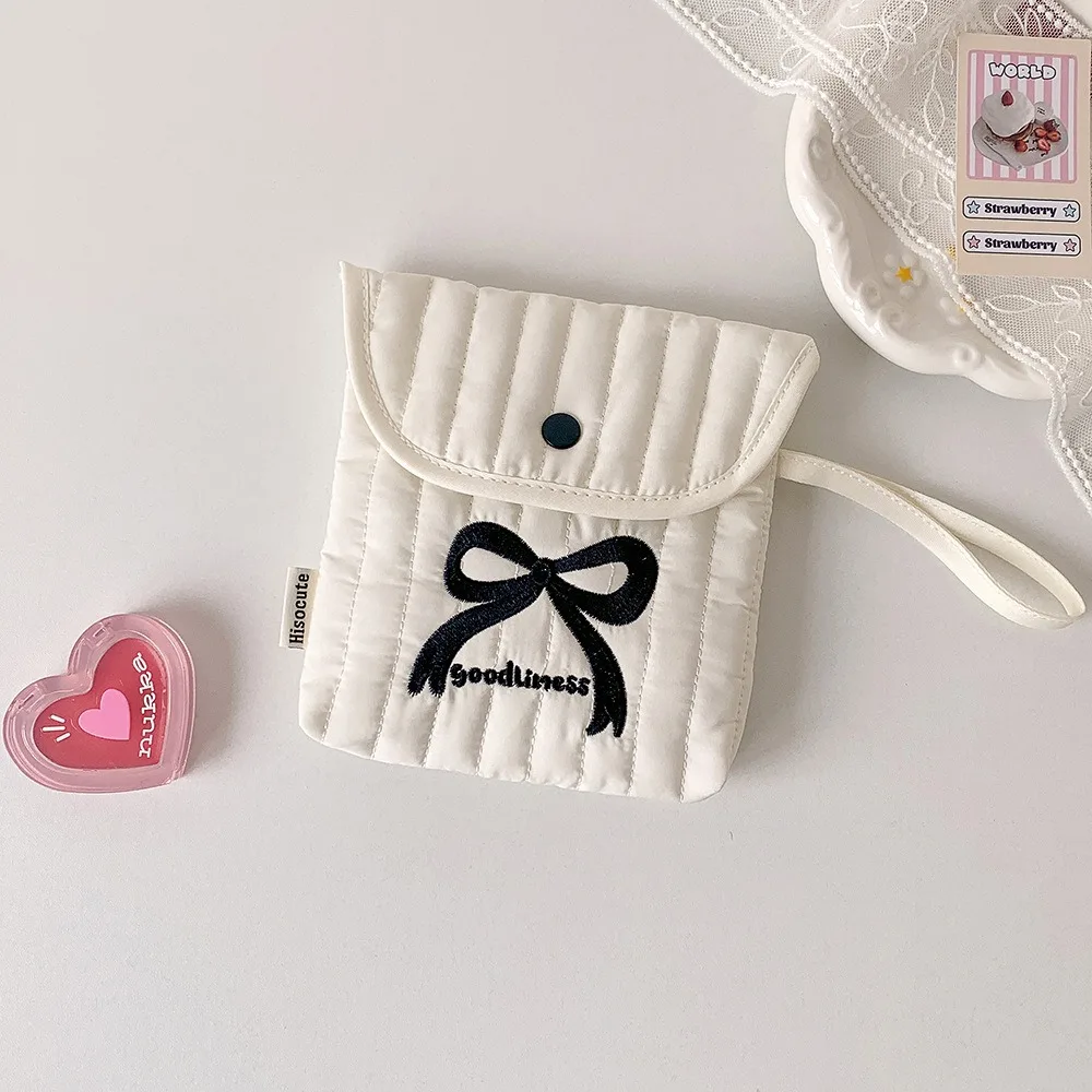 

Large Capacity Embroidery Cherry Cosmetic Bag Menstruation Towel Storage Cotton Cloth Sanitary Napkin Storage Bag Bowknot
