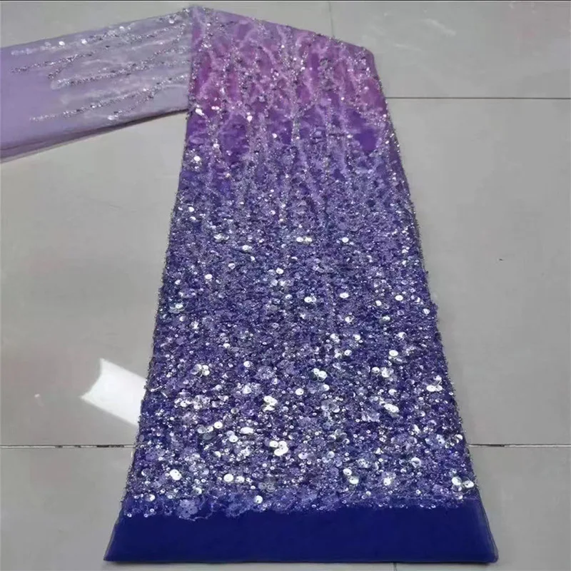 African Gradient Color Embroidered Tube Sequin Beaded Lace Fabrics Nigerian French Tulle Lace Party Dress Material