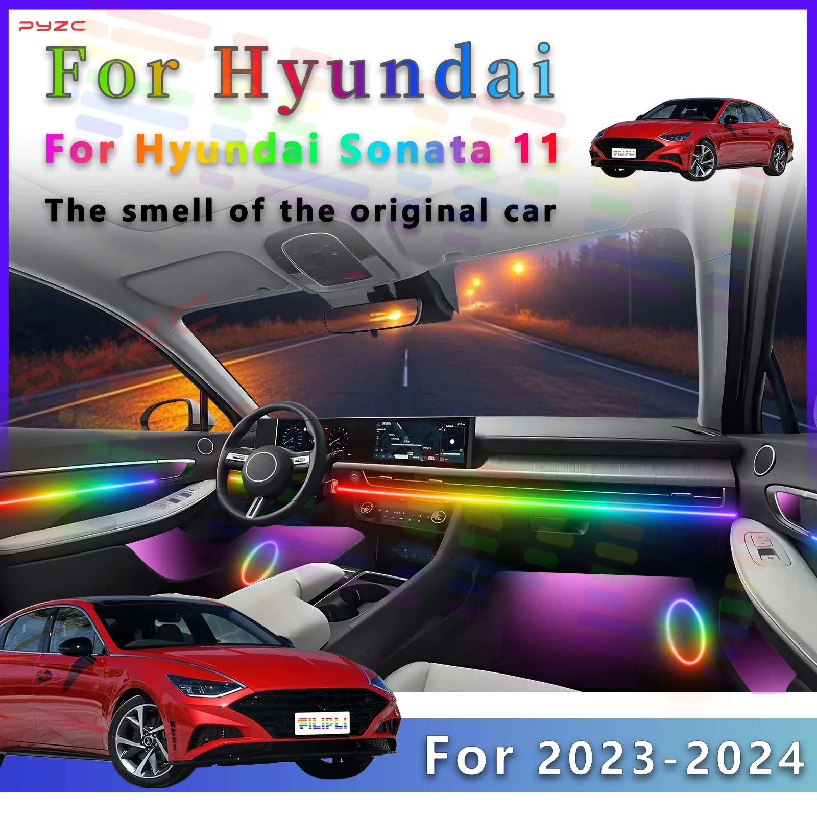 

For Hyundai Sonata 11 Interior Lighting Accessories RGB Symphony LED Ambient Light Lamp Acrylic Strip with APP for Diverse Color