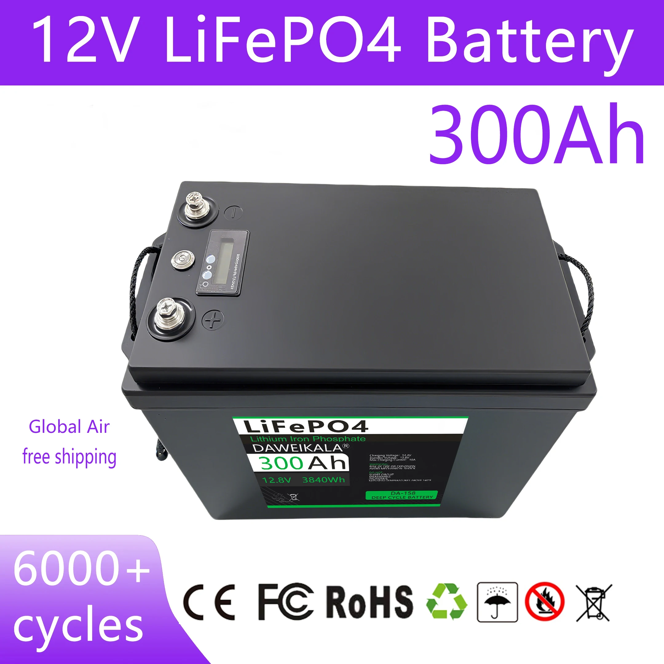 بطارية ليثيوم 12 فولت 200 أمبير 300 أمبير في الساعة 12 فولت/24 فولت 100 أمبير LiFePO4 مع BMS محسنة 8000-15000 دعم الدوائر العميقة في السلسلة/المتوازية