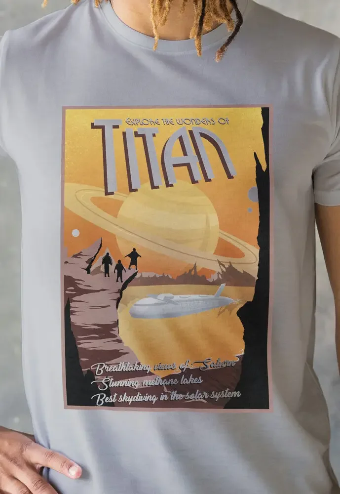 Visit Titan T Shirt Retro Mars Mission Space Carl Sagan Cosmos Science Geek Tee Unisex T-shirts for Men Women Summer  vintage