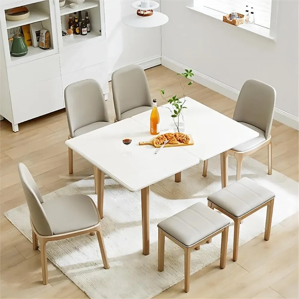 

47" Multifunctional Wooden Foldable Dining Table with Thai Oak Legs, Modern Space Saving Kitchen Table for Living Room White