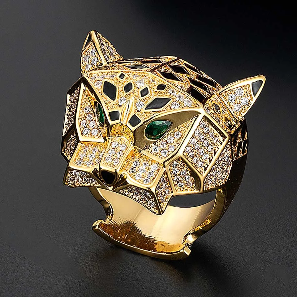 

Zlxgirl Fashion Quality Gold and Rhodium Plating Leopard Man Woman Cocktail Statement Ring Green Zircon Eyes zircon wedding ring