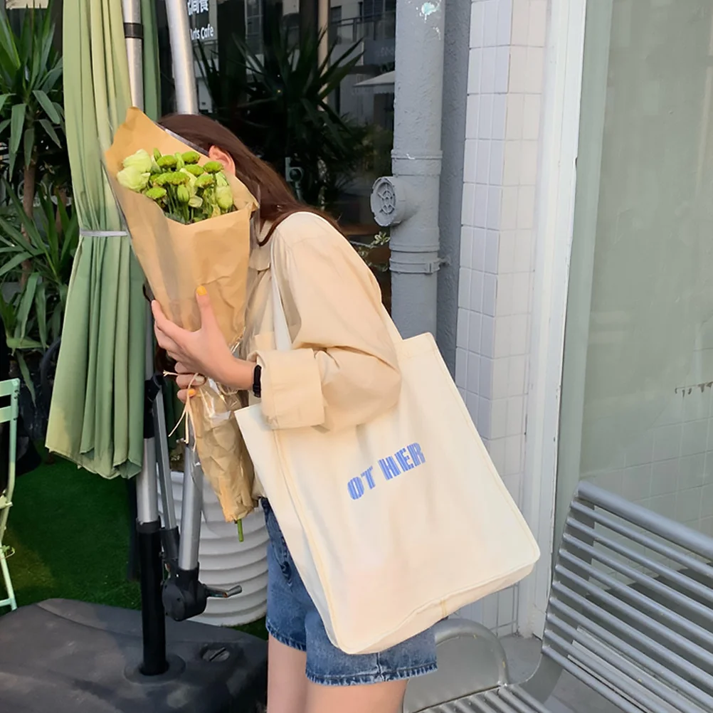 

1Pcs Shoulder Bag Canvas Large Capacity Casual Bag Alphabet Print Comfortable Strap Work School Leisure Storage Pouch