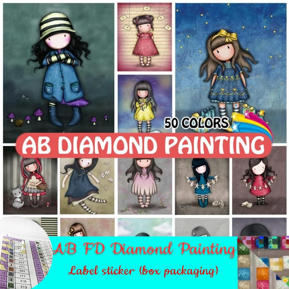 AB FD Diamond Painting Kit Cartoon Girl Full Drill Mosaic Animal 5D DIY Embroidery Handicraft Cross Stitch Picture Home Decor