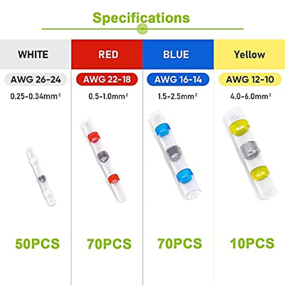 200pcs Heat Shrink Connect Terminals Wire Insulated Butt Connectors Waterproof Solder Sleeve Tube Crimp Terminals With Box