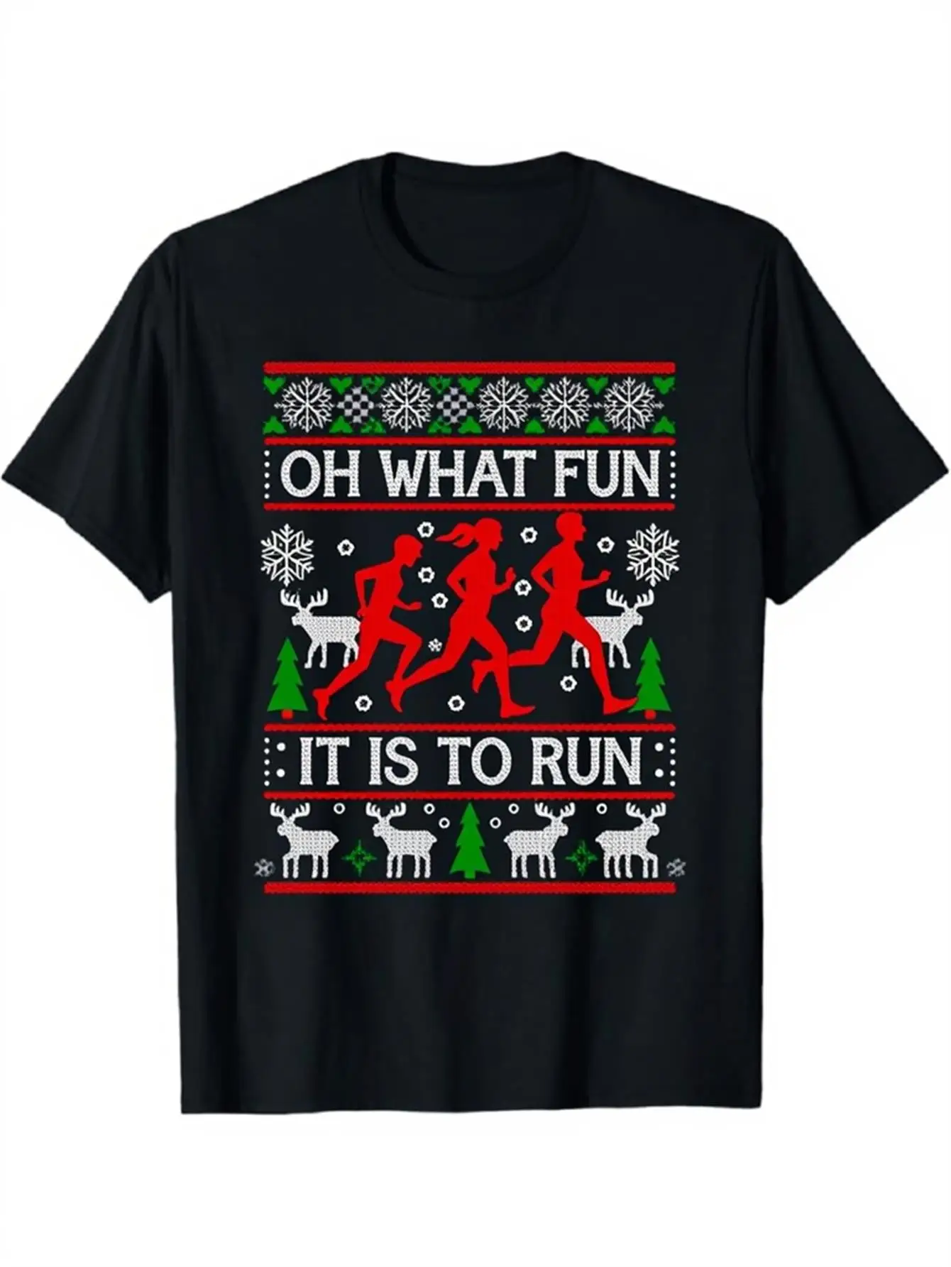 

Oh What Fun It Is to Run Ugly Christmas Sweater T Shirt Men Women Holiday Running Xmas Party Casual Cotton Crewneck Top