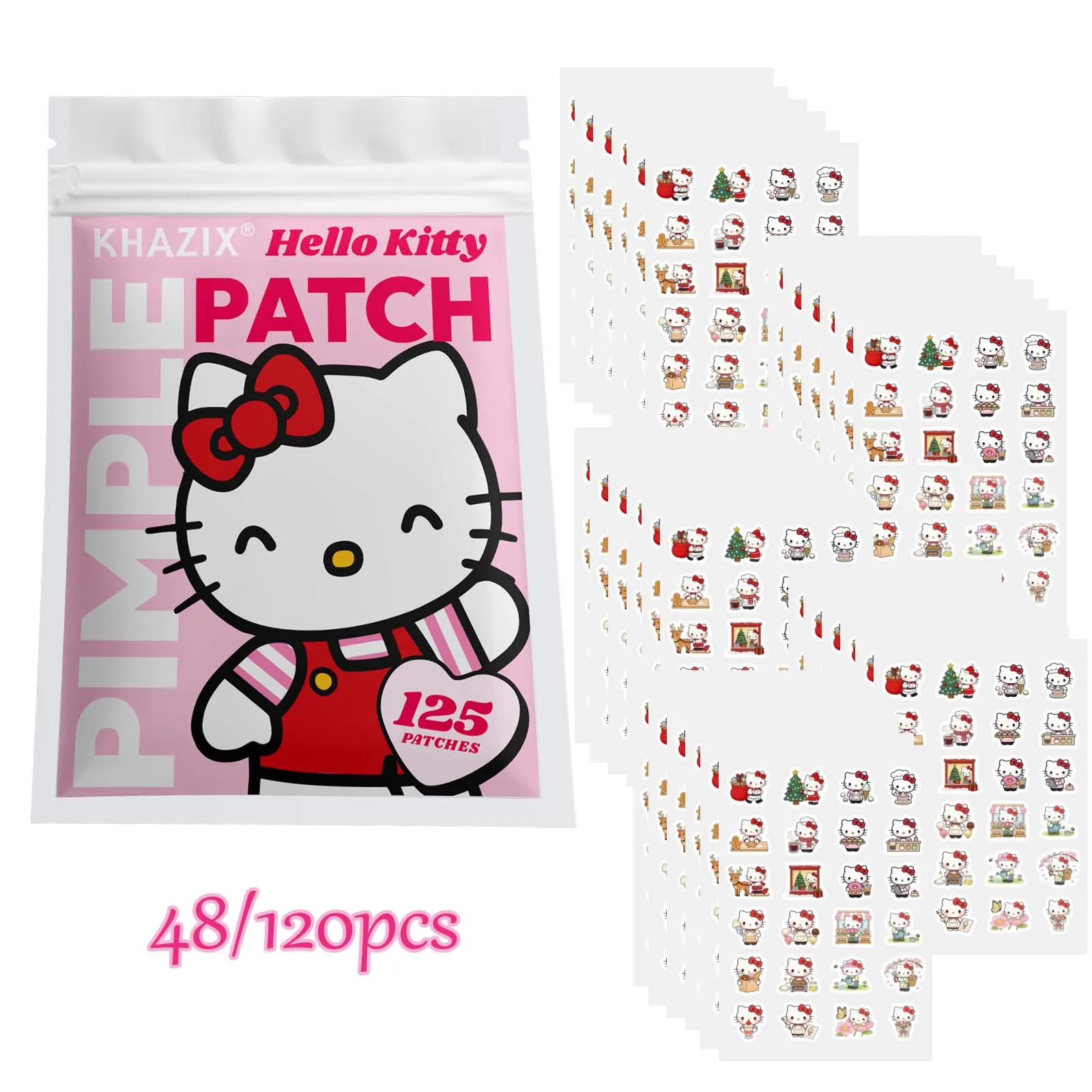 48/120PCS Autocollants cache-acné Kawaii Sanrio Hello Kitty, Correcteur de teint mignon à motif de dessin animé