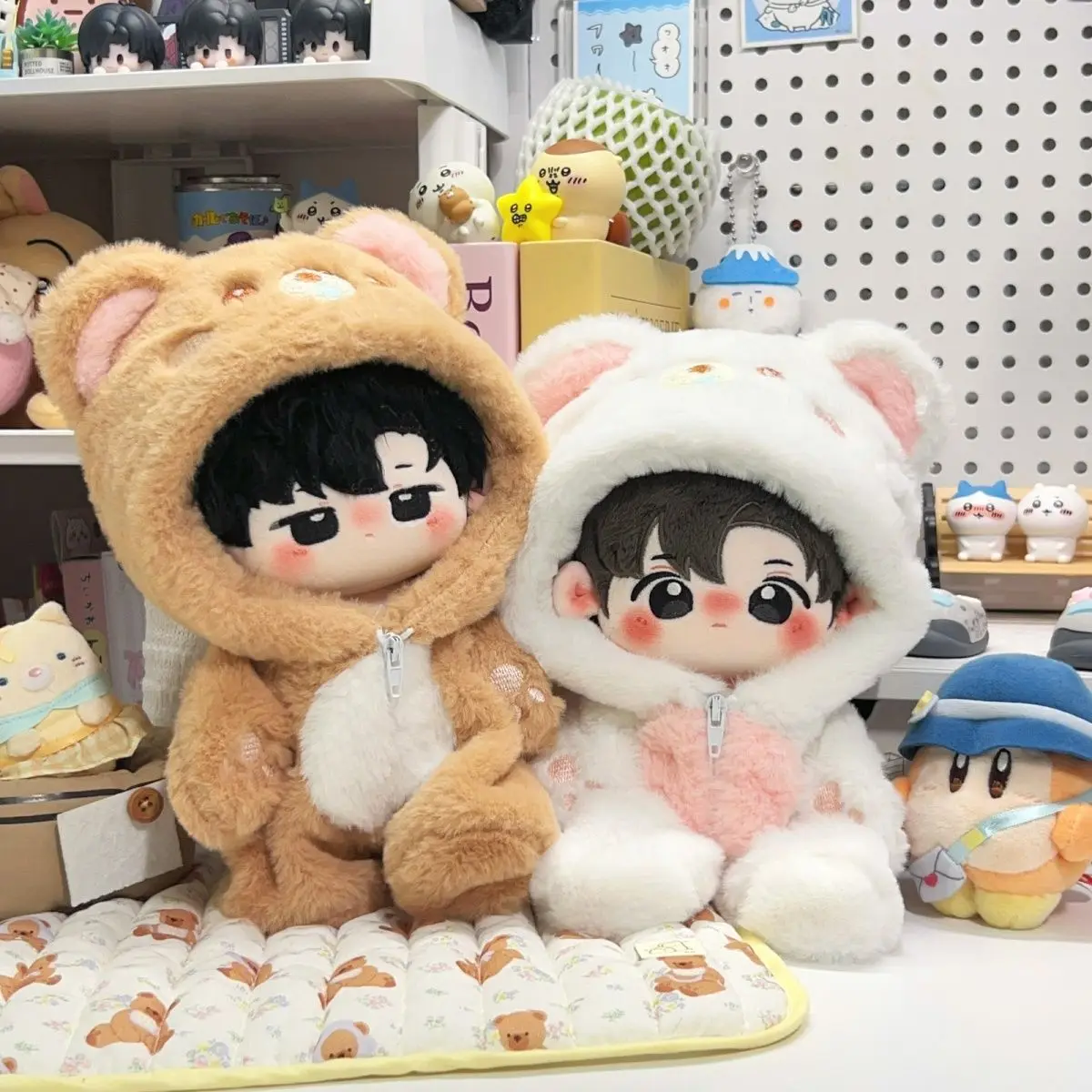 20cm Small Bear Doll Clothes Cute Plush Onesie Winter Animal Hooded Jumpsuit Outfit for Cotton Dolls No Attribute Dress Up