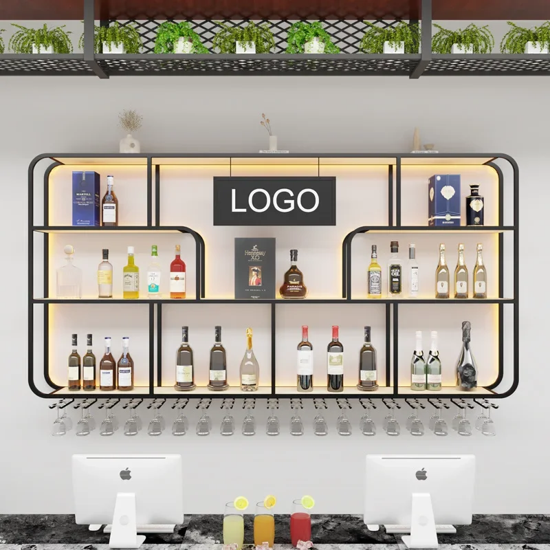 New wall-mounted wine rack, bar counter, wall-mounted red wine cabinet, restaurant wall-mounted luminous display stand