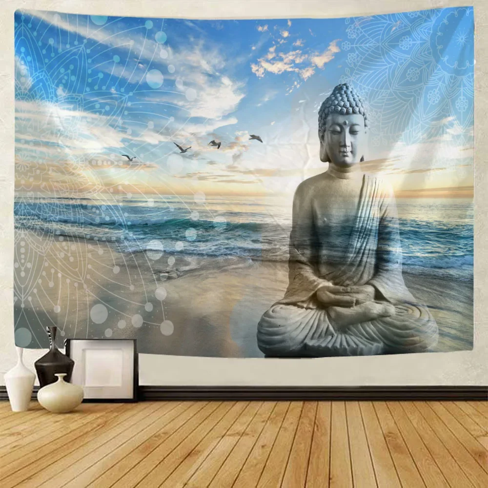 Buddha tapestry hanging on the wall, meditator seven chakras, Indian Bohemian style, mantra, Tapiz, hippie home decoration