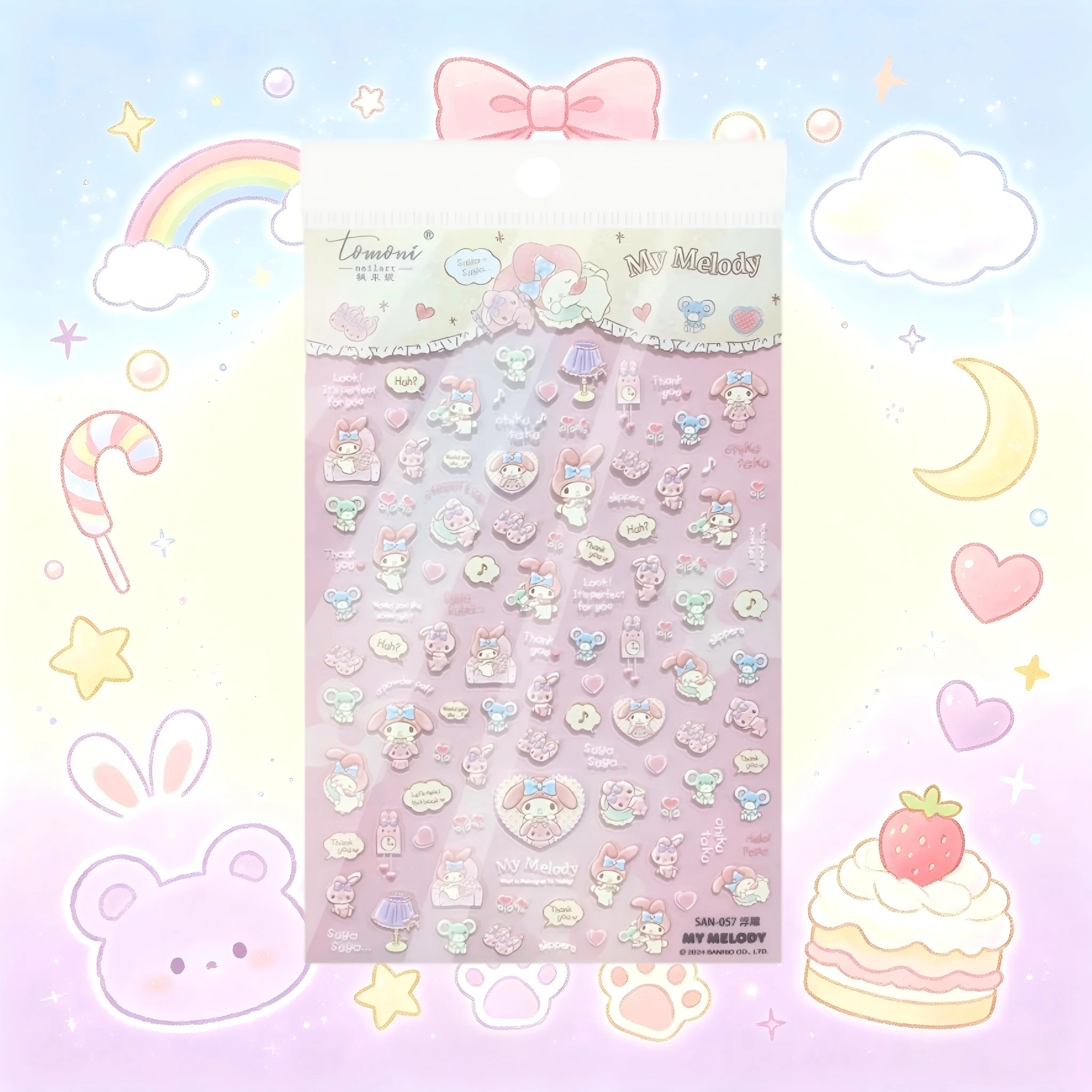 1Pcs Sanrio Cute Friends Nail Stickers 5D Stereoscopic Embossed Cartoon Decals Shell Light Shimmer Waterproof Portable Stickers