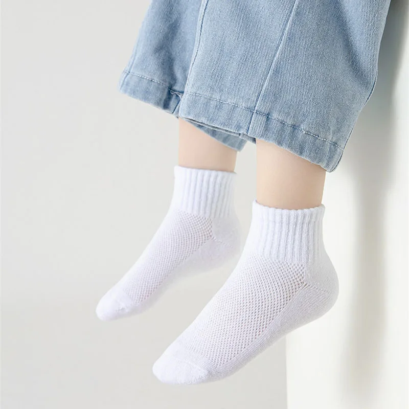 Chaussettes d\'été en coton pour enfants de 1 à 12 ans, 5 paires/lot, maille à la mode, noir, blanc, gris Nouveau Maillage Convient pour adolescents