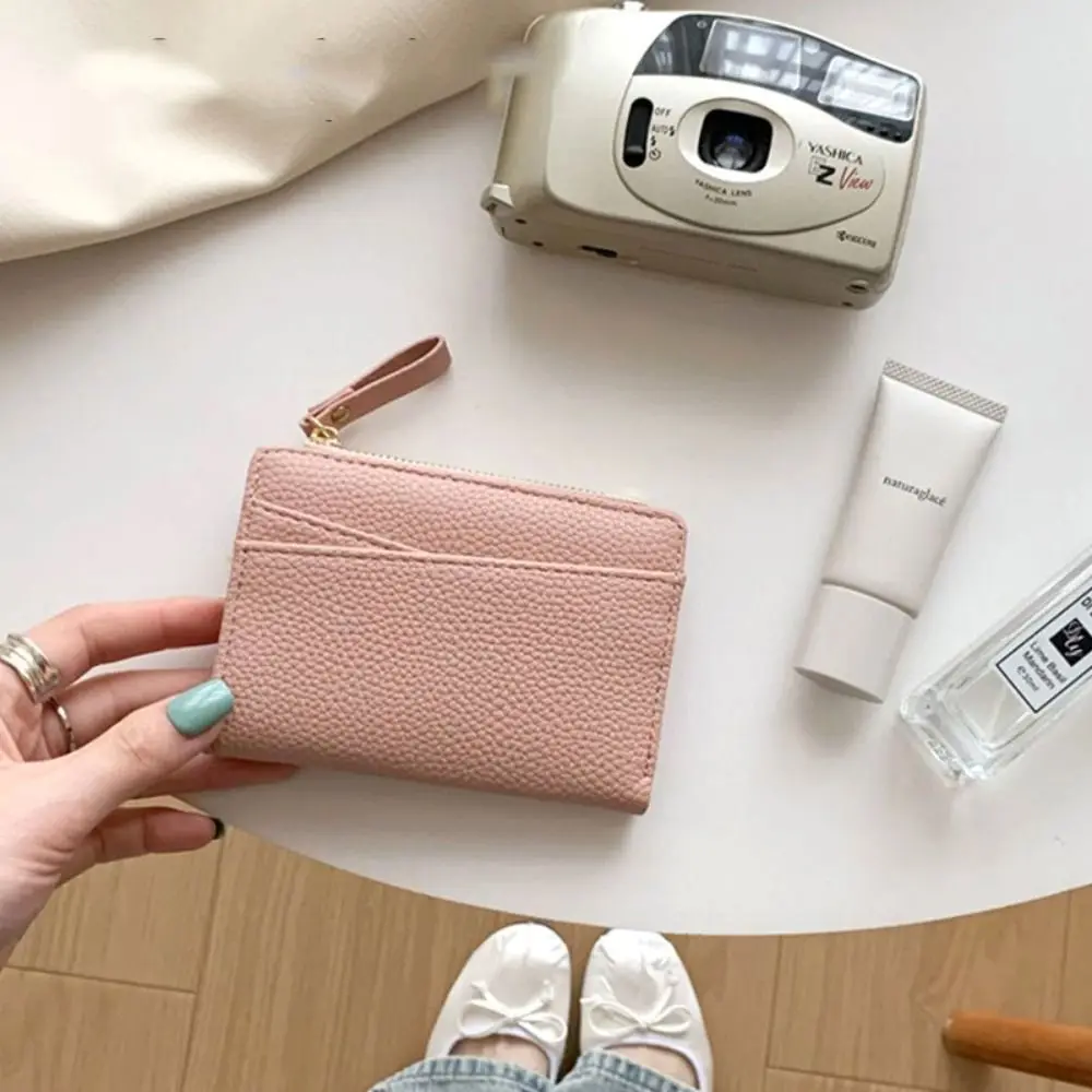 

PU Leather Lichee Pattern Short Wallets Korean Style Portable Women Clutch Bag Coin Purse Multifunctional Change Bag Female