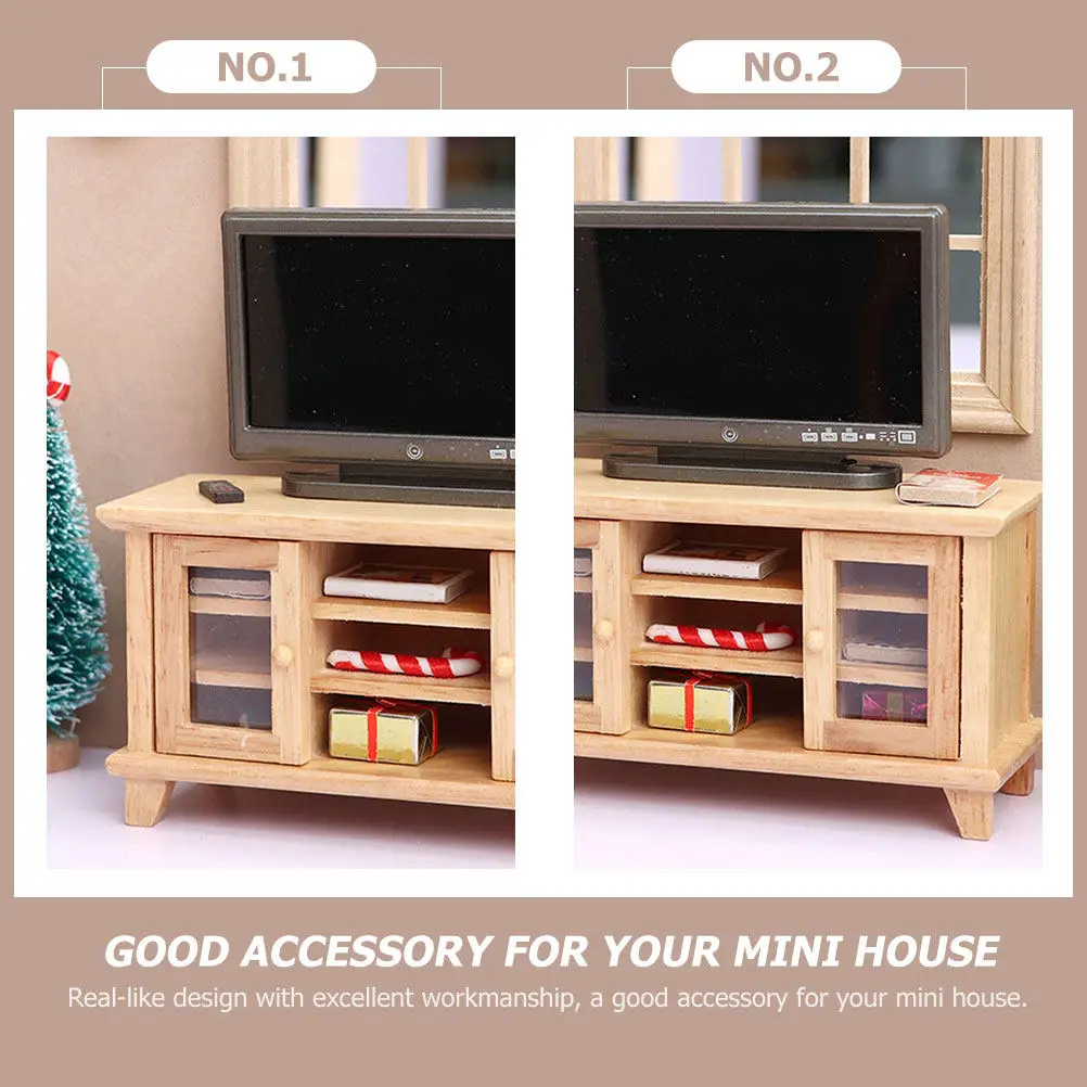 

1 Set Miniature Wooden TV Cabinet Chic Furniture for Mini House Bedroom Decor Small House Accessories Ornament