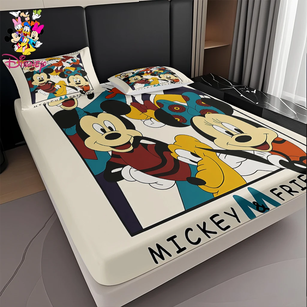 2/3 قطعة ديزني ميكي الأسرة الرجعية المجهزة ورقة مجموعة الجلد ودية وتنفس الفراش عطلة هدية للعائلة والأصدقاء