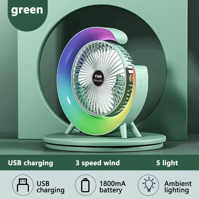 

Colorful New Electric Fan Desktop Loop Silent Low Noise Atmosphere Light USB Charging High Wind Running Horse Lamp Fan