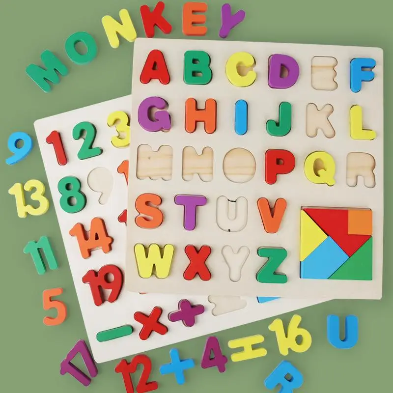3D Colorful Alphabet Puzzle Montessori Wooden Puzzles Matching Games Early Education Cognition Toys