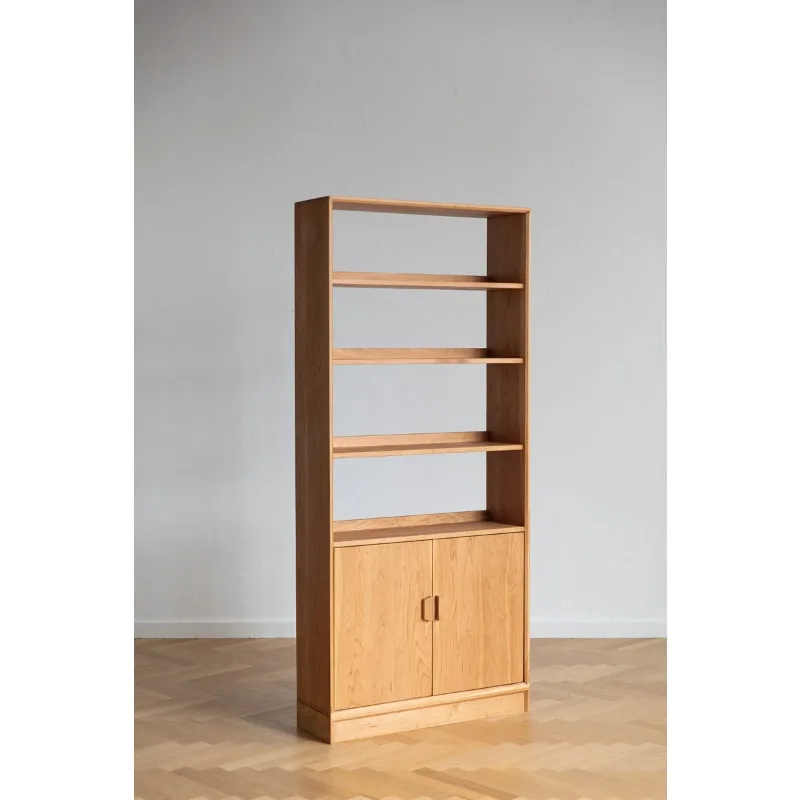Libreria nordica combinata in legno massello, mensola da pavimento in legno di ciliegio, libreria moderna e semplice da parete