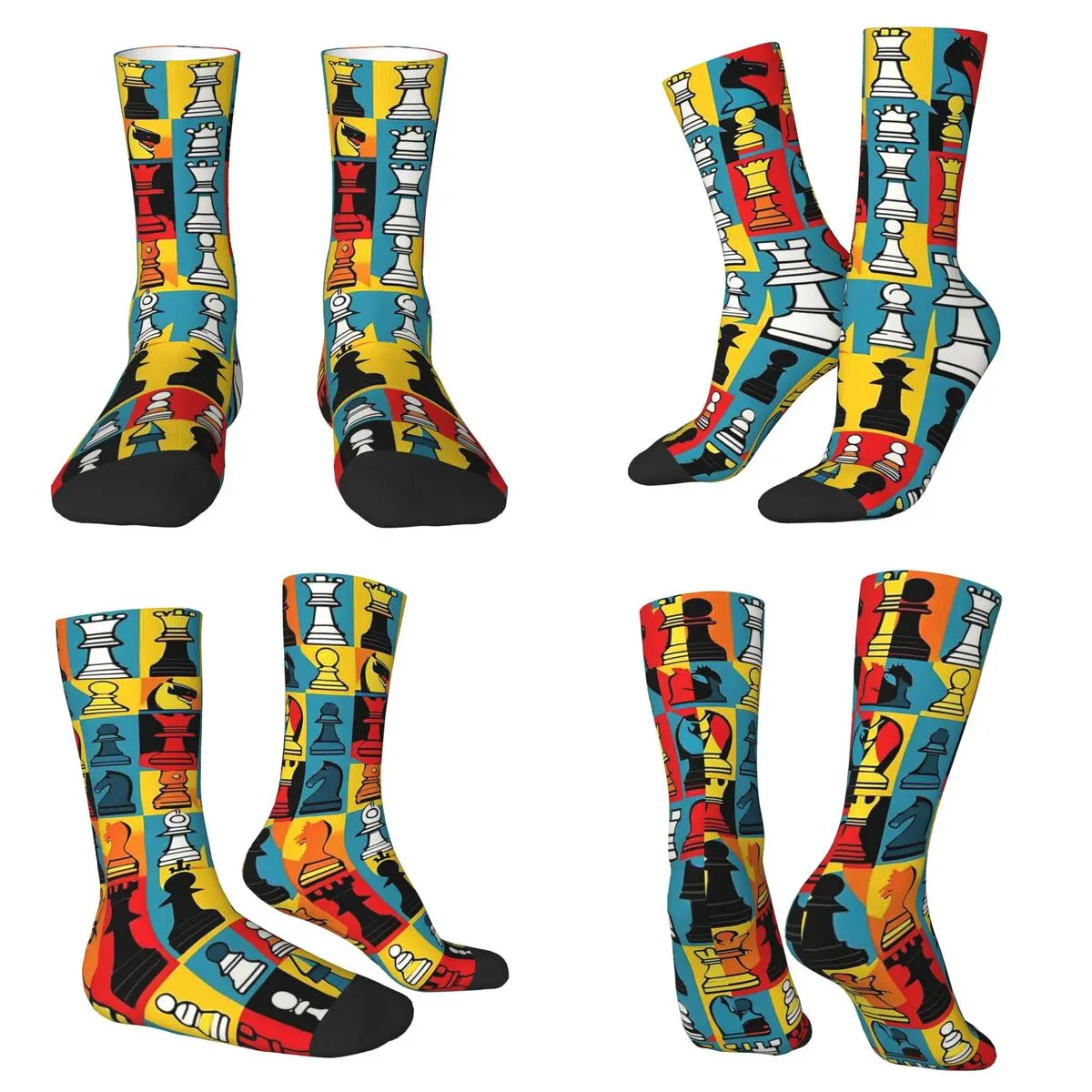 Cartoon Chess Pattern Socks Harajuku Sweat Absorbing Stockings All Season Long Socks for Man Woman Valentine's Day Gifts