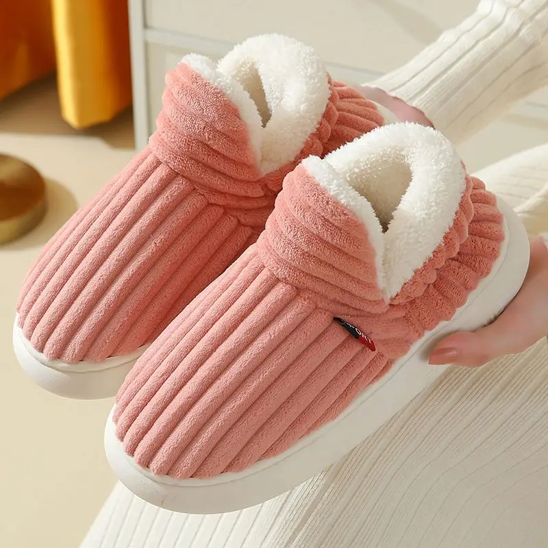 New Arrival Winter Slippers Warm Plush Women Wrap Heels Cotton Shoes Female Indoor Non-slip Slippers Couple Home Furry Slides