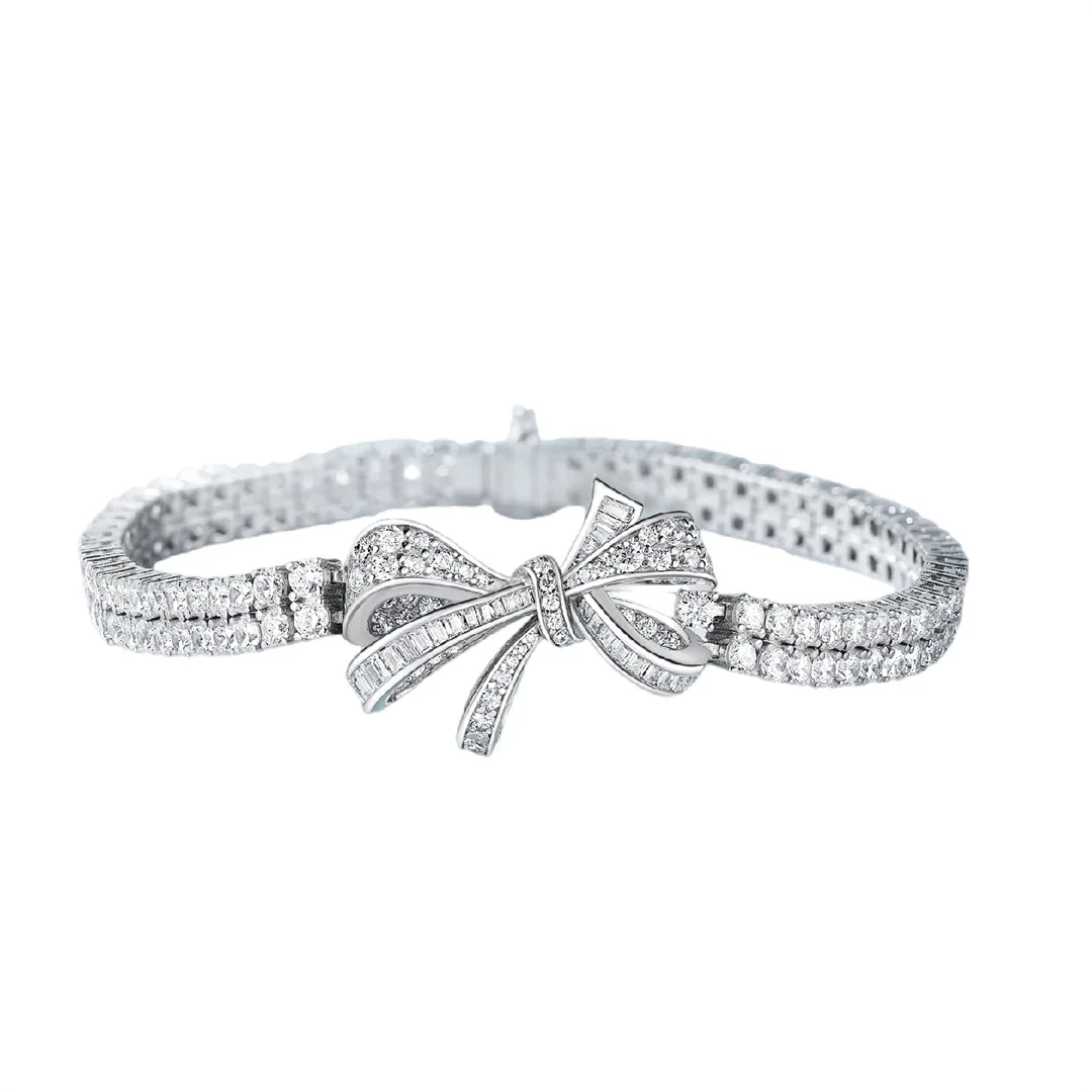 

Muse Hand Bow Diamond Bracelet, Evening Flat Replacement Fashion Simulation Diamond Jewelry S925 Silver High-end Live Broadcast