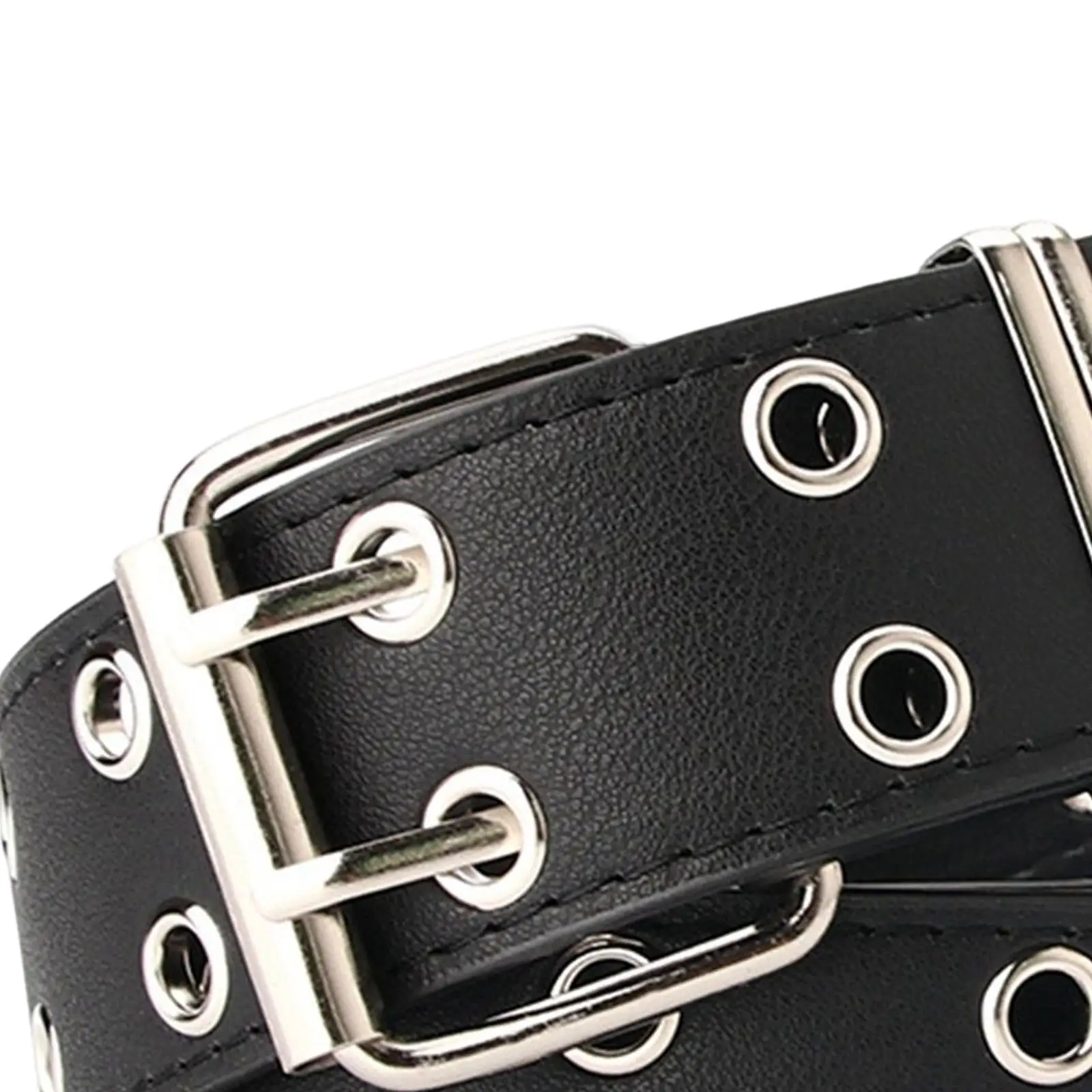 Double Eyelet Belt Women Men Adjustable PU Leather Cosplay Gothic Punk Double