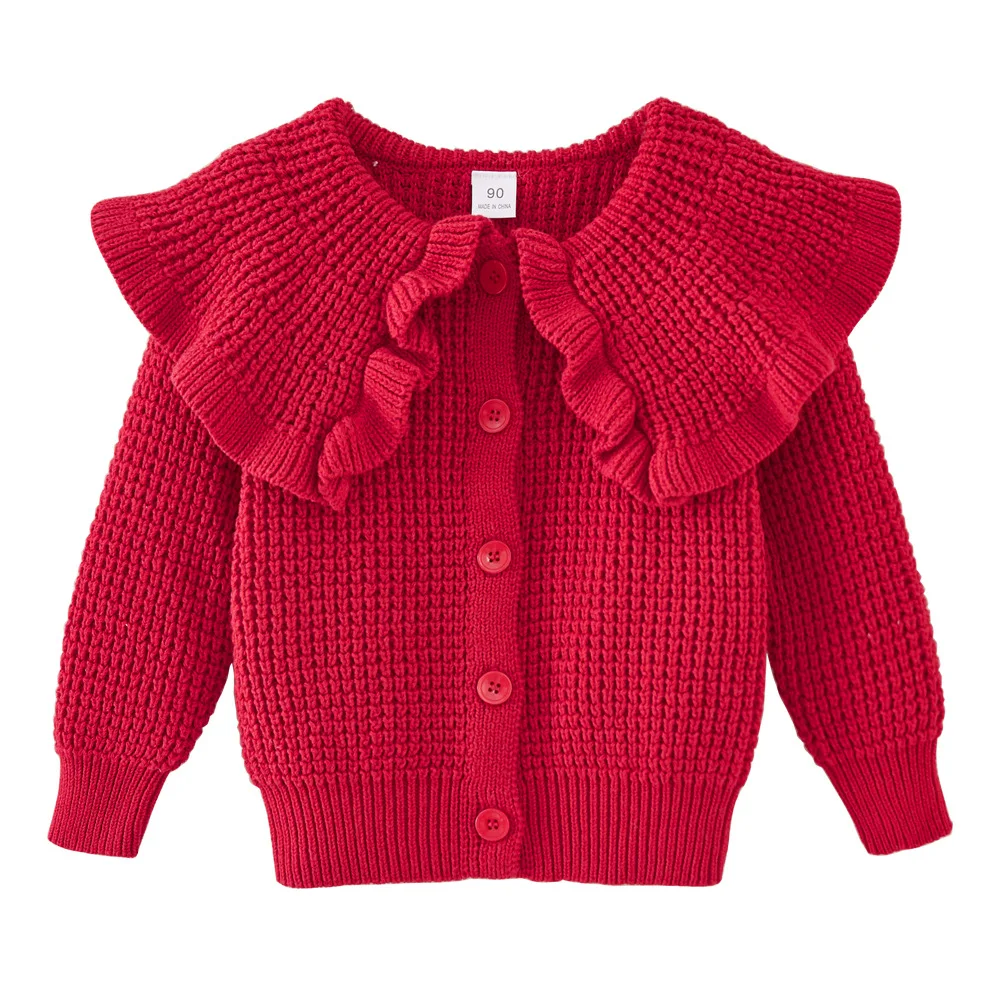 1-6 Years Button Jacket Children Coat Girl Cardigan Red Ivory Cotton Girl Sweater 1 2 3 4 5 6 Years Old Kids Clothes