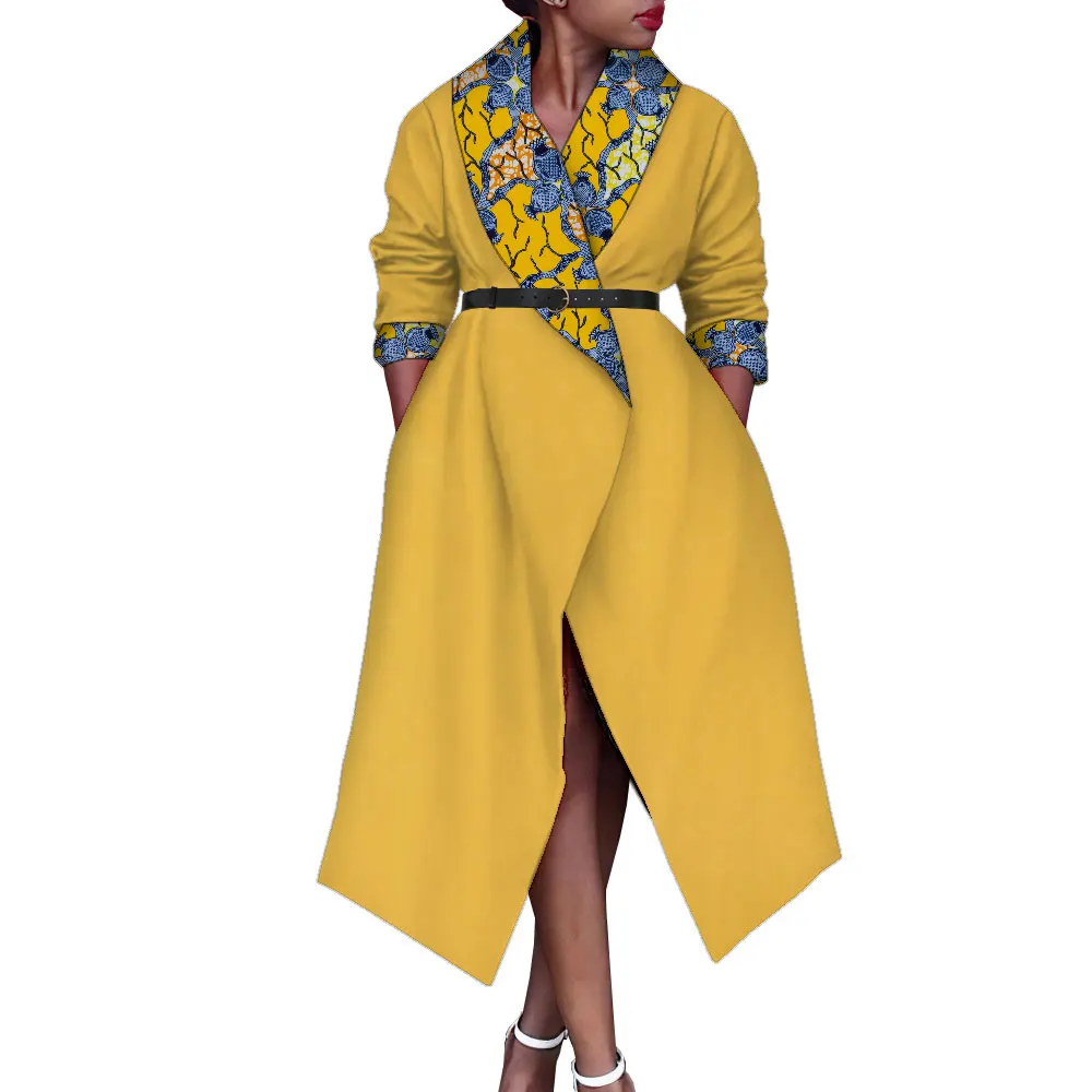 

African Print Trench Coats for Women Vestidos Para Mujer Long Sleeve Overcoat Streetwear African Clothing WY1748