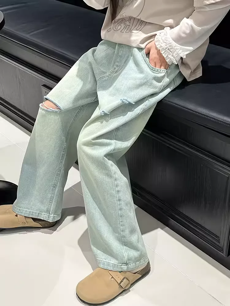 

Girls' Jeans 2024 New Style Children's Autumn Fashionable Pants Mid to Large Children's Spring and Autumn Casual Fashion Pants