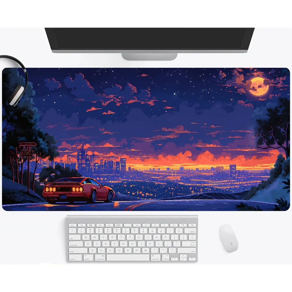 90s Retro Pixel Fusion Aesthetic - Retro game design featuring neon-lit cityscape art alfombrillas para escritorio