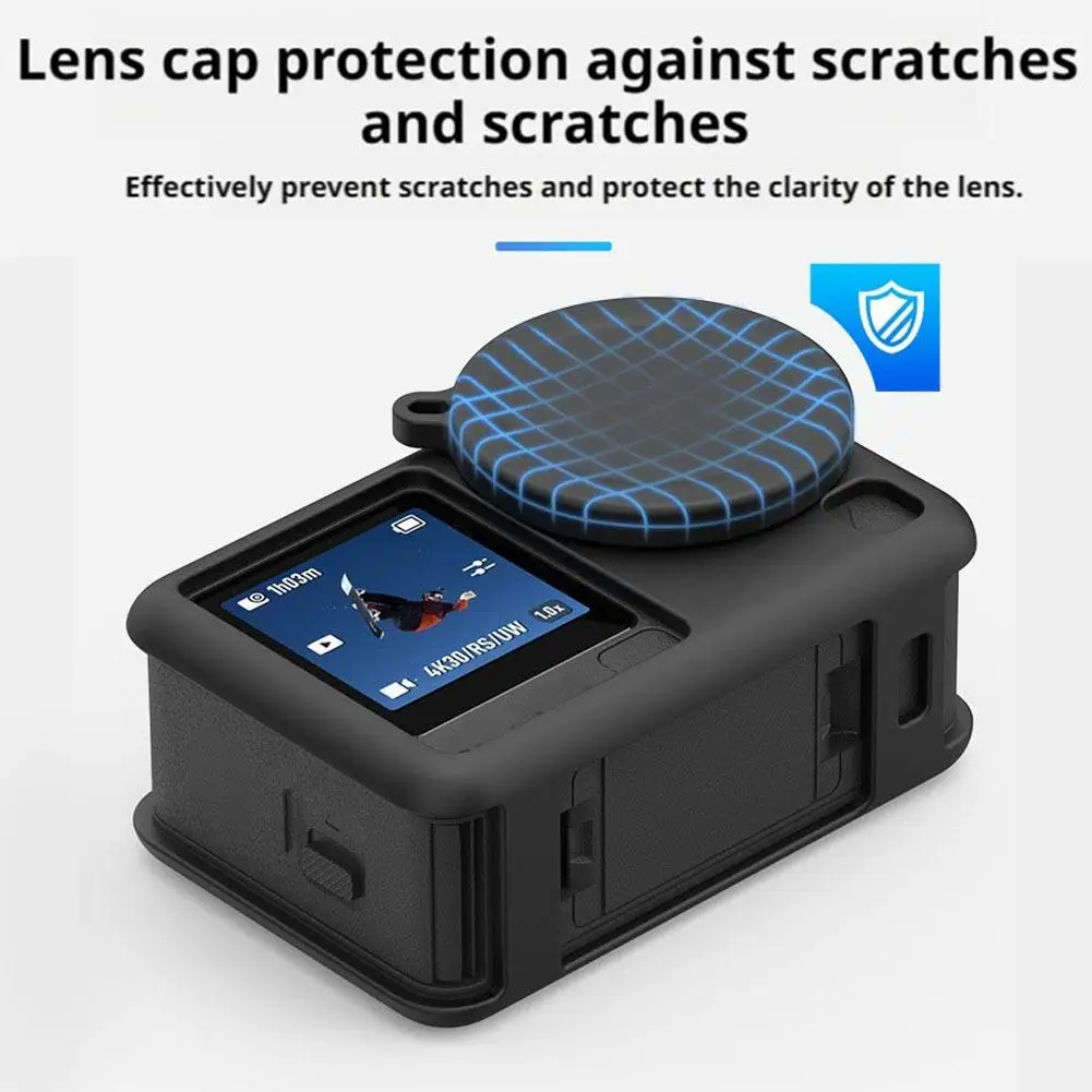 ل Dji Action6 غطاء من السيليكون غطاء حماية ناعم غطاء الجسم مع غطاء العدسة ملحقات حماية مطاط السيليكون #4