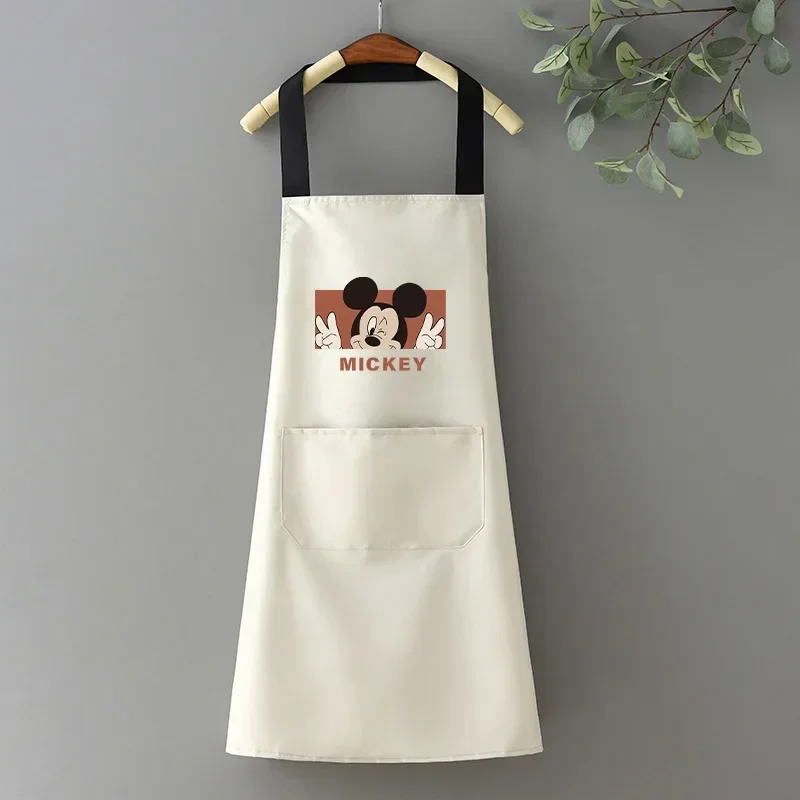 Disney Mickey Mouse PVC Waterproof Aprons for Women Man Kitchen Animes Aprons with Pockets Hand Towels Restaurant Chef Uniform