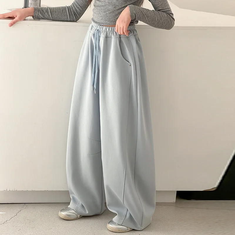 Teen Girls Street Style Pants Vintage Kids Casual Hip Pop Wide Leg Trousers Trendy High Waist Children New Fashion Sweatpants