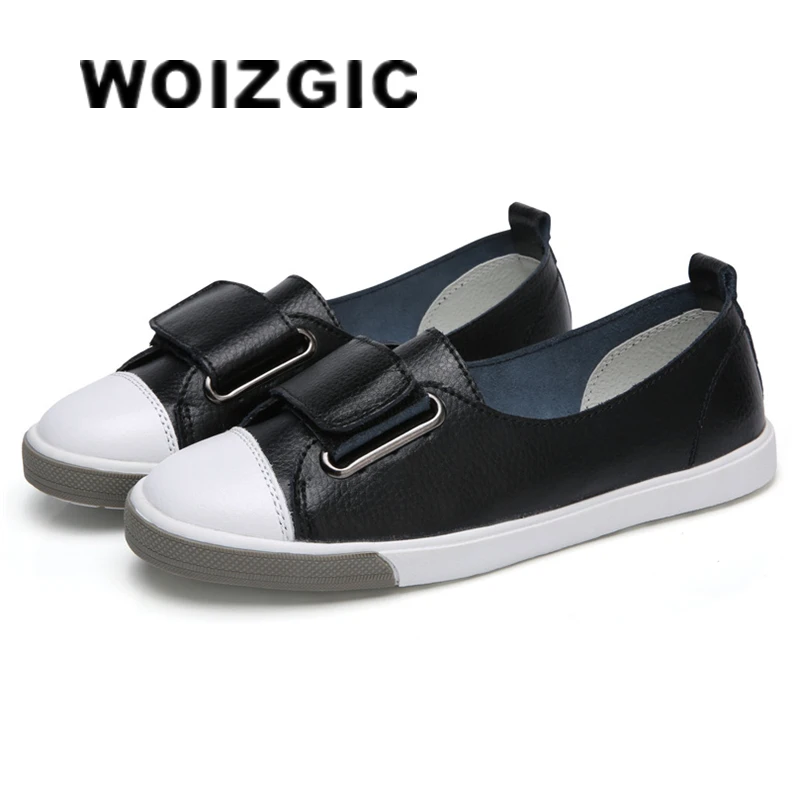 

WOIZGIC Women Ladies Female Student Genuine Leather Casual Shoes White Flats Korean Vulcanized Shoes Spring 35-41 DF-YC259