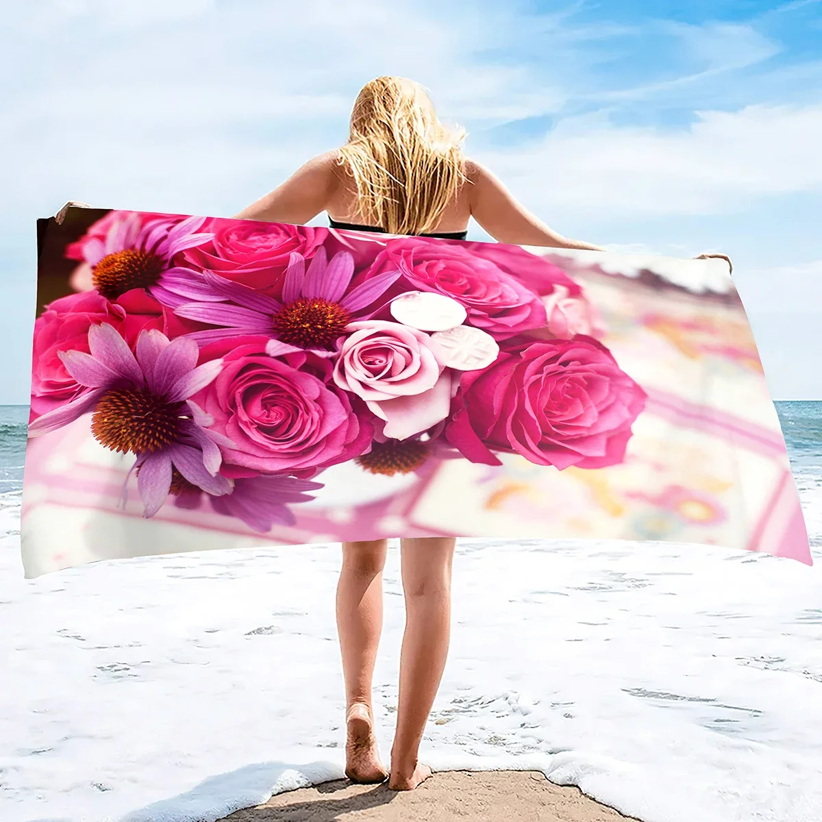 Flowers Beach Towel, Super Soft Quick Dry Bath Towel,Sand Proof Swimming Floral Flowers Bath Pool Towel for Travel Camping Sport