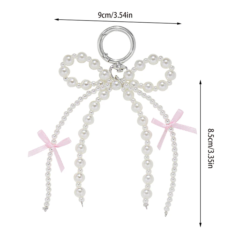 New 1PC Korean Cute Bow Pearl Mobile Phone Pendant Chain Y2K Bag Pendant With Mobile Phone Accessories Camera Bag Keychain