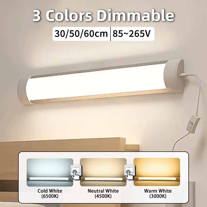 3 Colors Dimmable Led Tube Light 60cm Kitchen Lights 20W Cabinet Lighting For Kitchen Bathroom Bedroom Tube Fixture 220V 110V