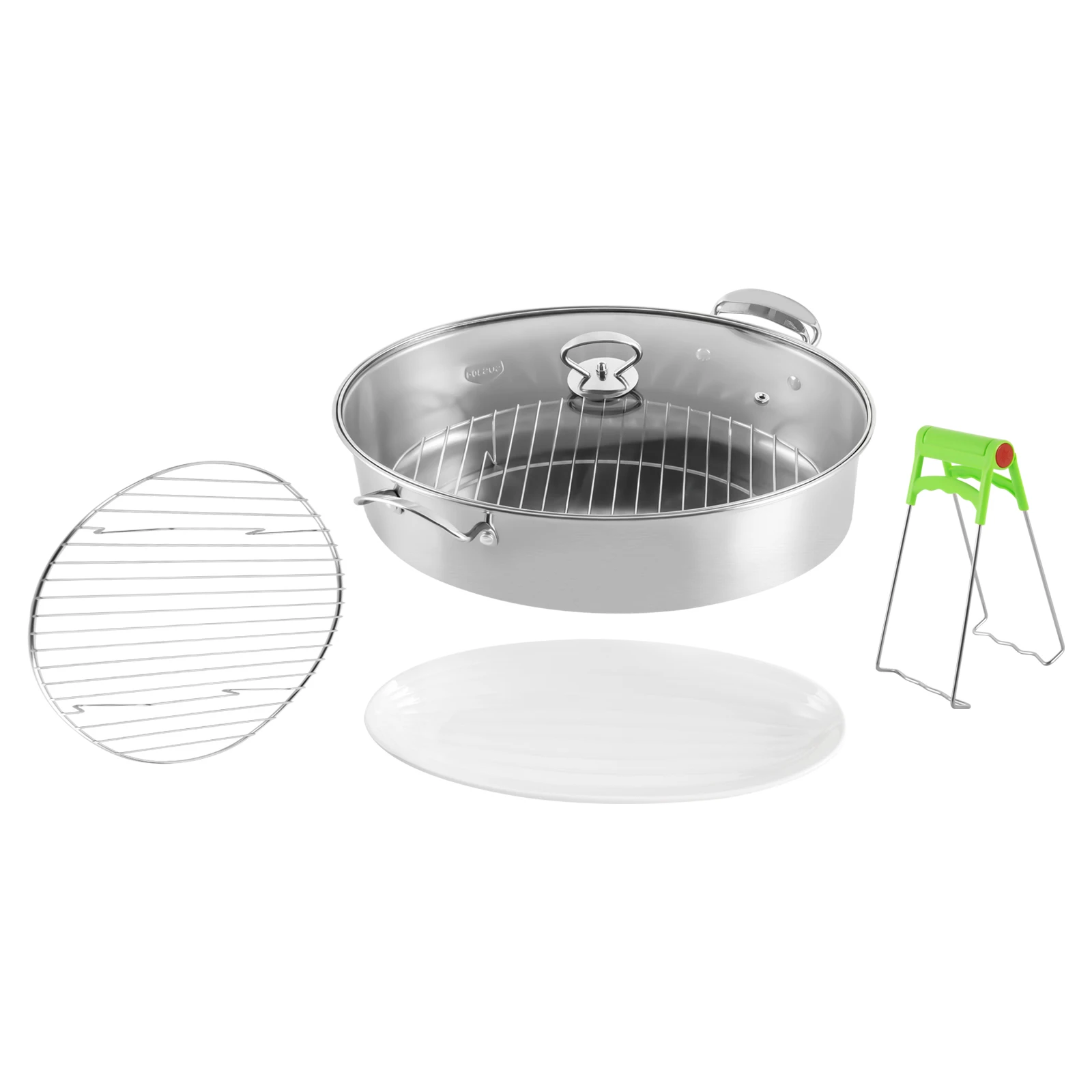 Stainless Steel Fish Steamer Multi-Use Oval Cookware with Rack Ceramic Pan Chuck Stockpot for Steaming Fish Boiling Soup