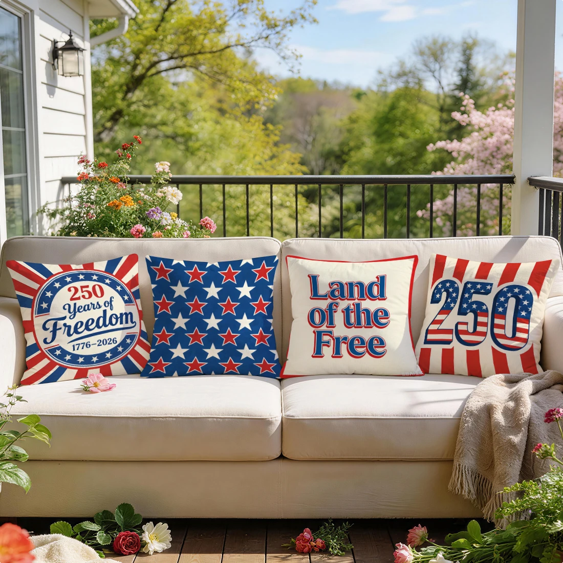 4Pcs Independence Day 250th Cushion Covers Single-sided Printed 40/45/50CM Throw Pillow Case Cover Sofa Cushion Home Room Decor