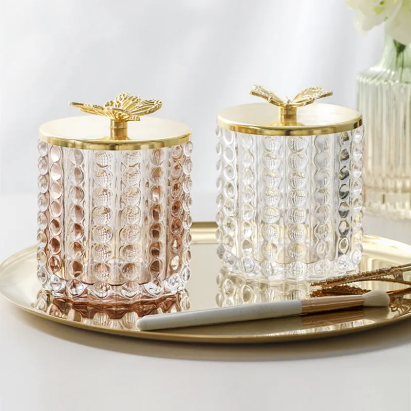 1pc Light Luxury Glass Cotton Swab Box High-end Dust Proof Toothpick Holder Organizer Household Living Room Desktop Storage