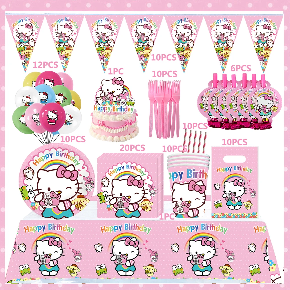 Hello Kitty Verjaardagsfeestje Decoraties Kitty Latex Ballonnen Papieren Servies Achtergrond Voor Kinderen Meisje Feestartikelen Speelgoed Geschenken Tassen