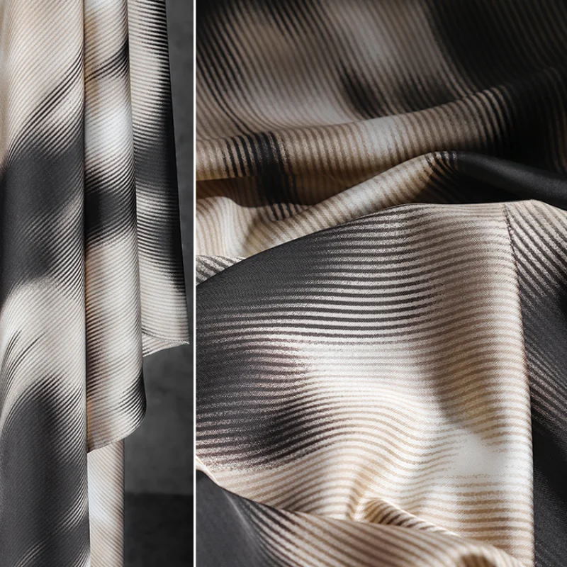 Light and Shadow Moir É Lines Irregular Tie Dye Fabric Silky Smooth Drape Retro Dress Clothing Designer Fabric